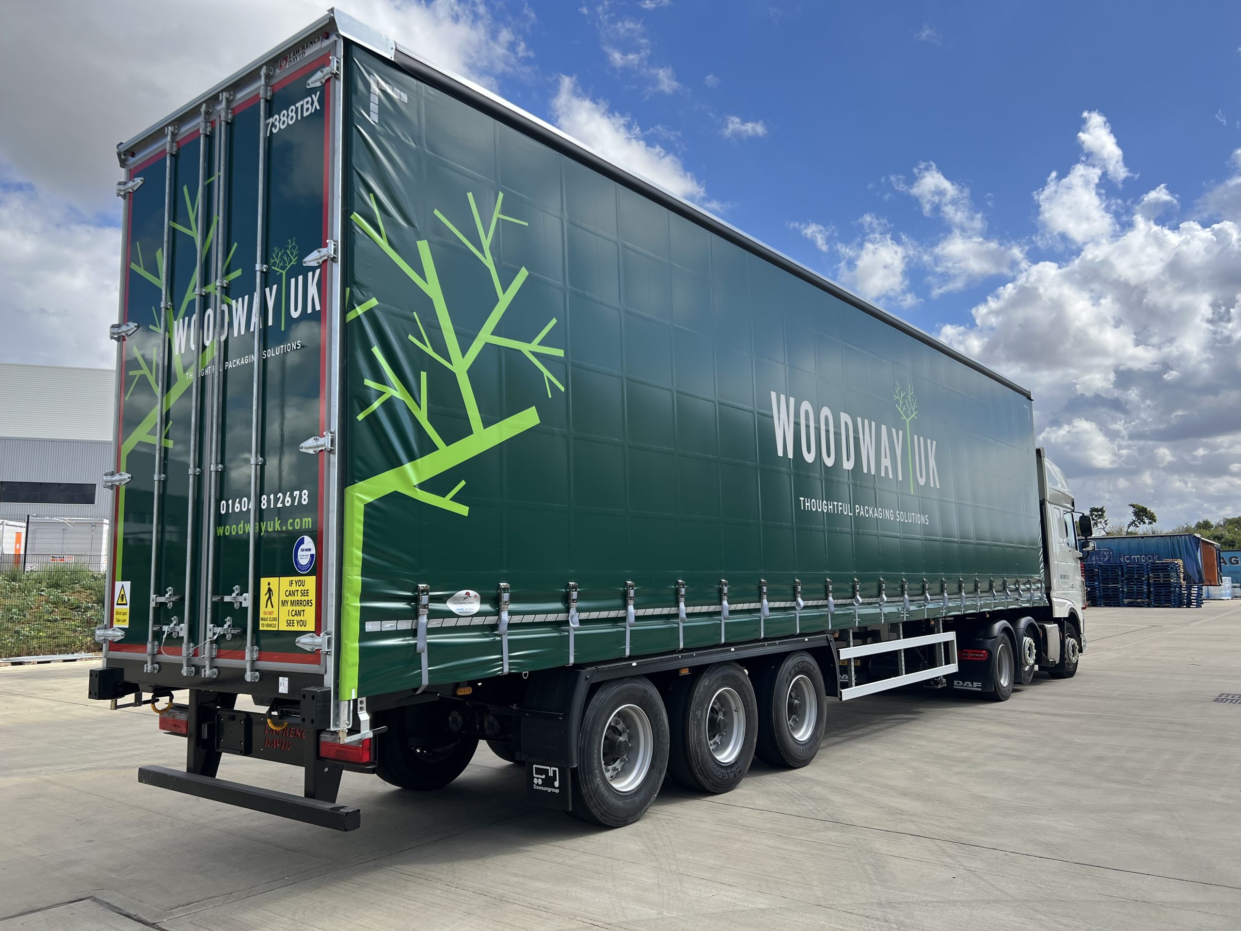 Curtainside trailer with Woodway UK branding