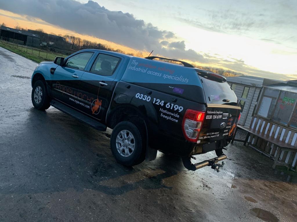 Flying Solutions for Bird Pest Worx - double cab pickup with Ropeworx livery rear view