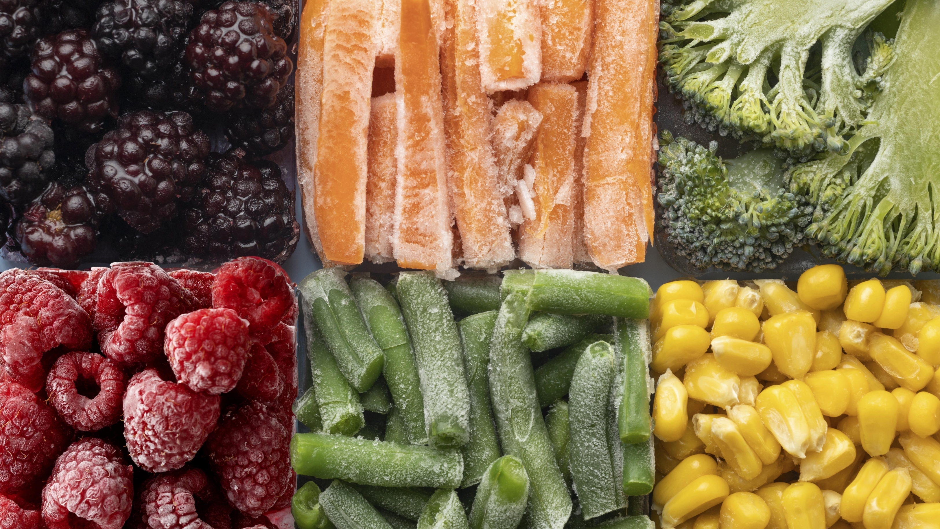 Why Freezing is the Future - aerial image of 6 different frozen fruit and veg