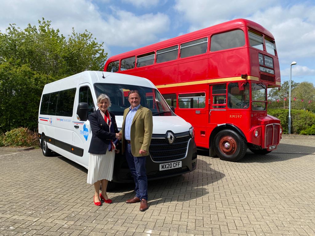 Dawsongroup bus and coach & MK SNAP Handover - Paul Sainthouse and Angela Novell accessible minibus and London bus