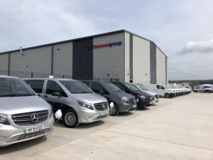 Dawsongroup Avonmouth Working Together Towards a Smarter Asset Strategy - evito vans in front of Dawsongroup Avonmouth building