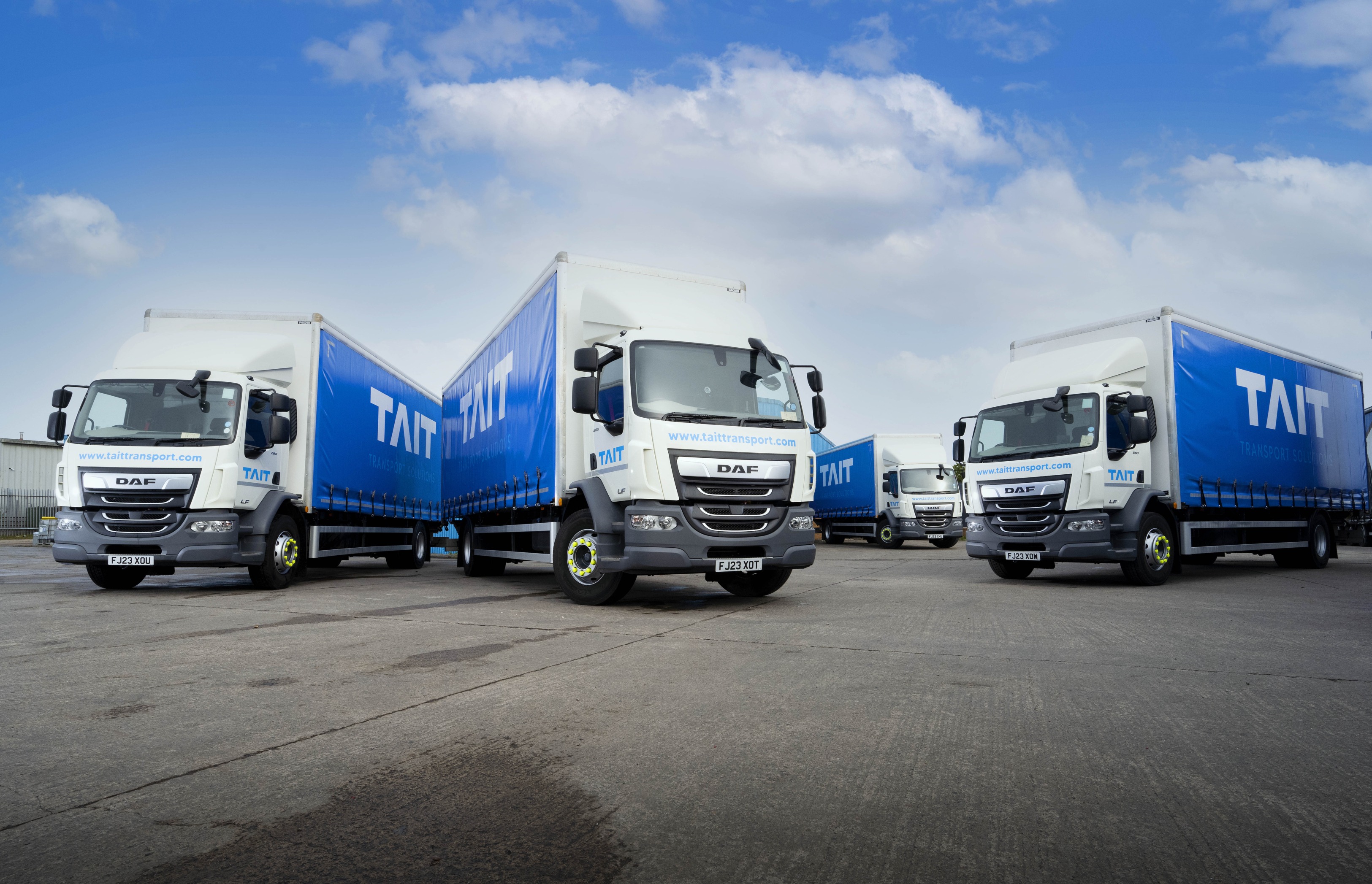 Three curtainsided trucks, part of the Tait Transport Solutions fleet upgrade from Dawsongroup truck and trailer.