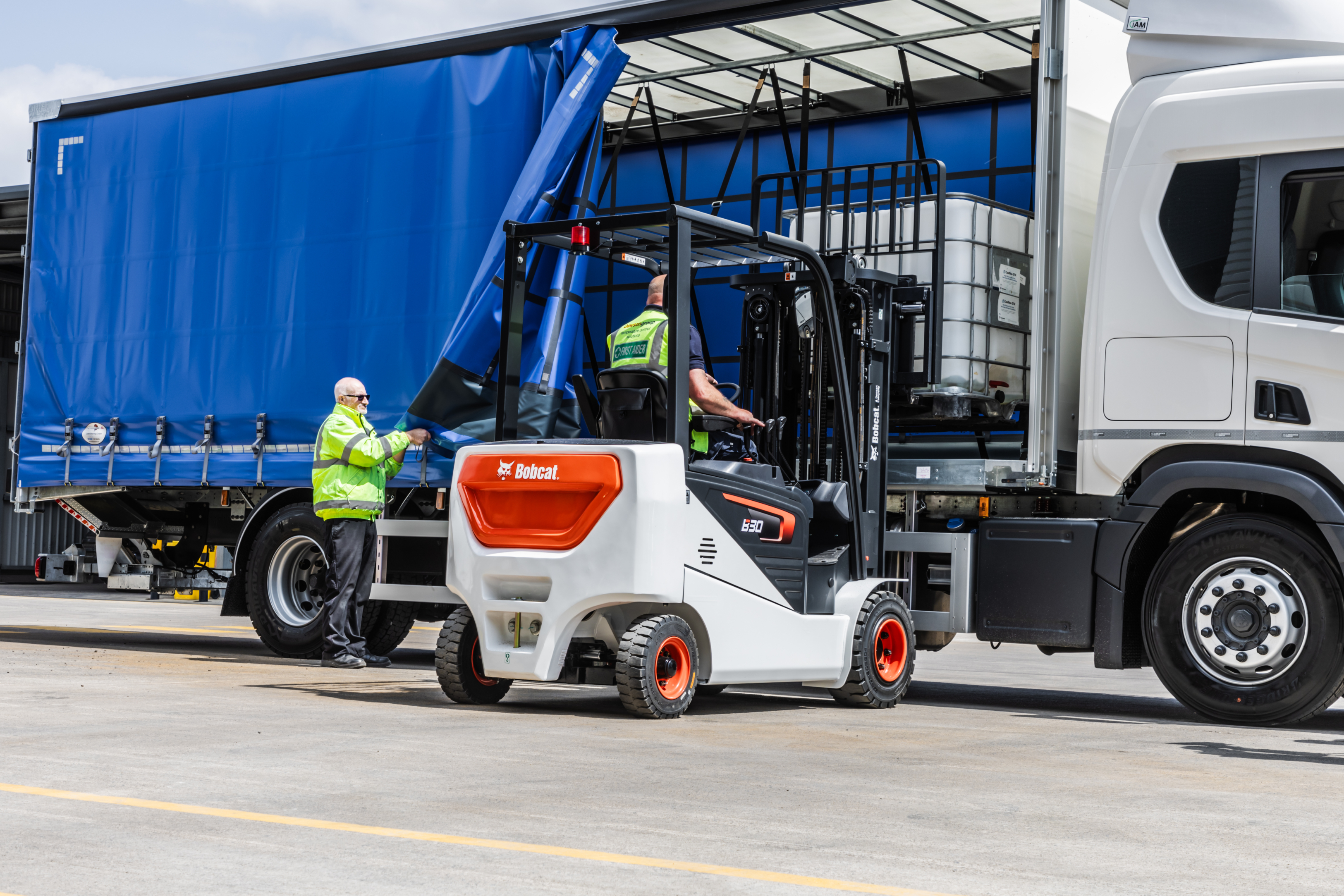 A Bobcat forklift in the new livery.